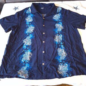 KS Island Mens Blue Hawaiian Button-Up Shirt 3XL Pineapple Short‎ Sleeve Top